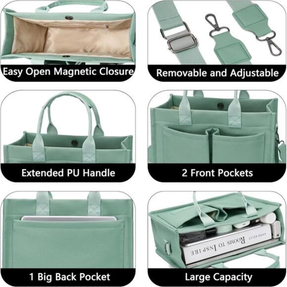 Tote Bag for Women With Compartments,Large Canvas Totes Women's Purse Crossbody - Picture 4 of 7